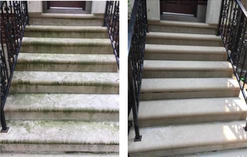 Before and after image of a power wash service by Smiling Windows.
