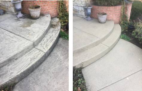 Before and after image of a power wash service by Smiling Windows.